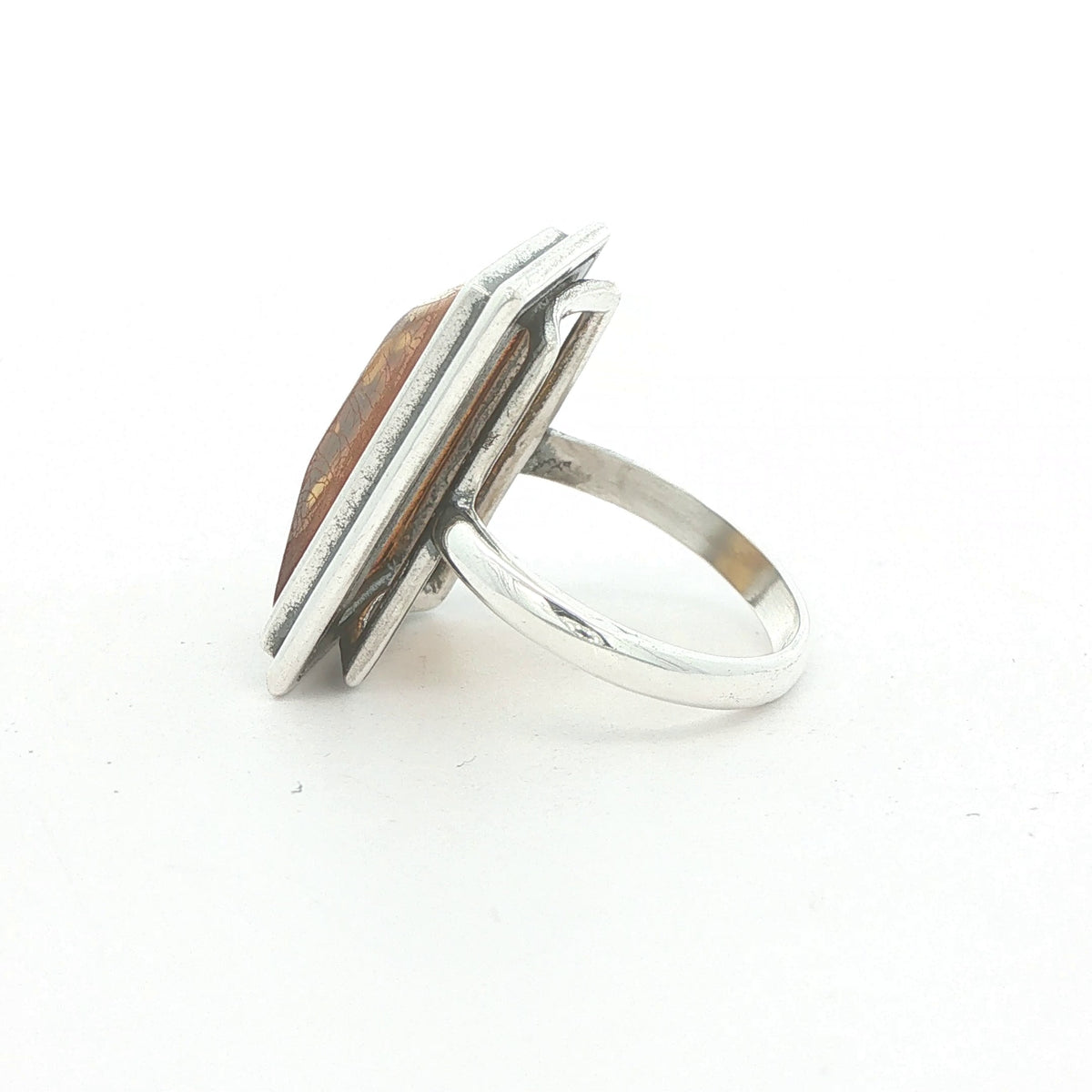 Estate Rectangular Amber Sterling Silver Ring – Size 5.50