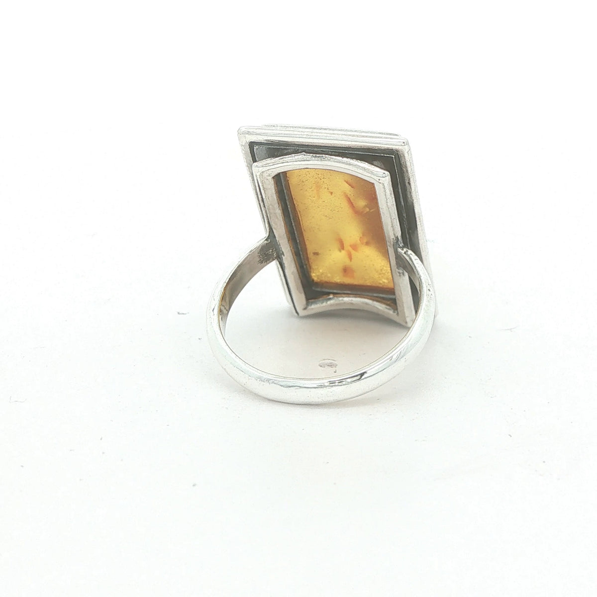 Estate Rectangular Amber Sterling Silver Ring – Size 5.50
