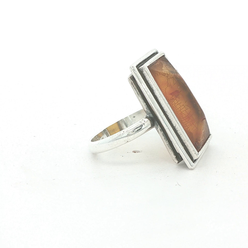Estate Rectangular Amber Sterling Silver Ring – Size 5.50