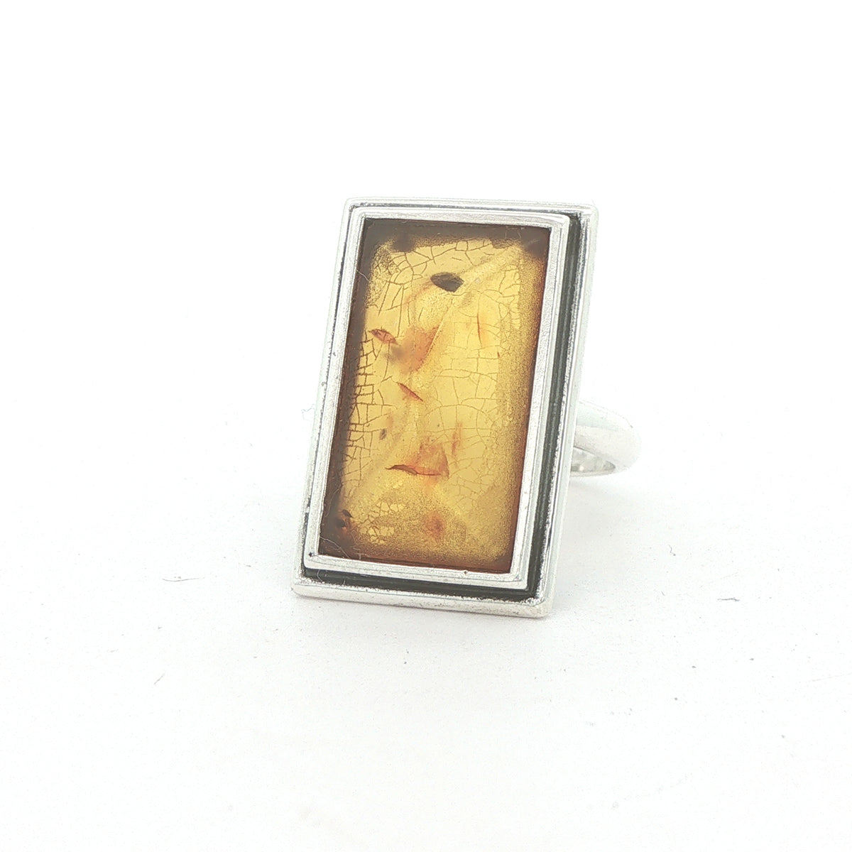 Estate Rectangular Amber Sterling Silver Ring – Size 5.50