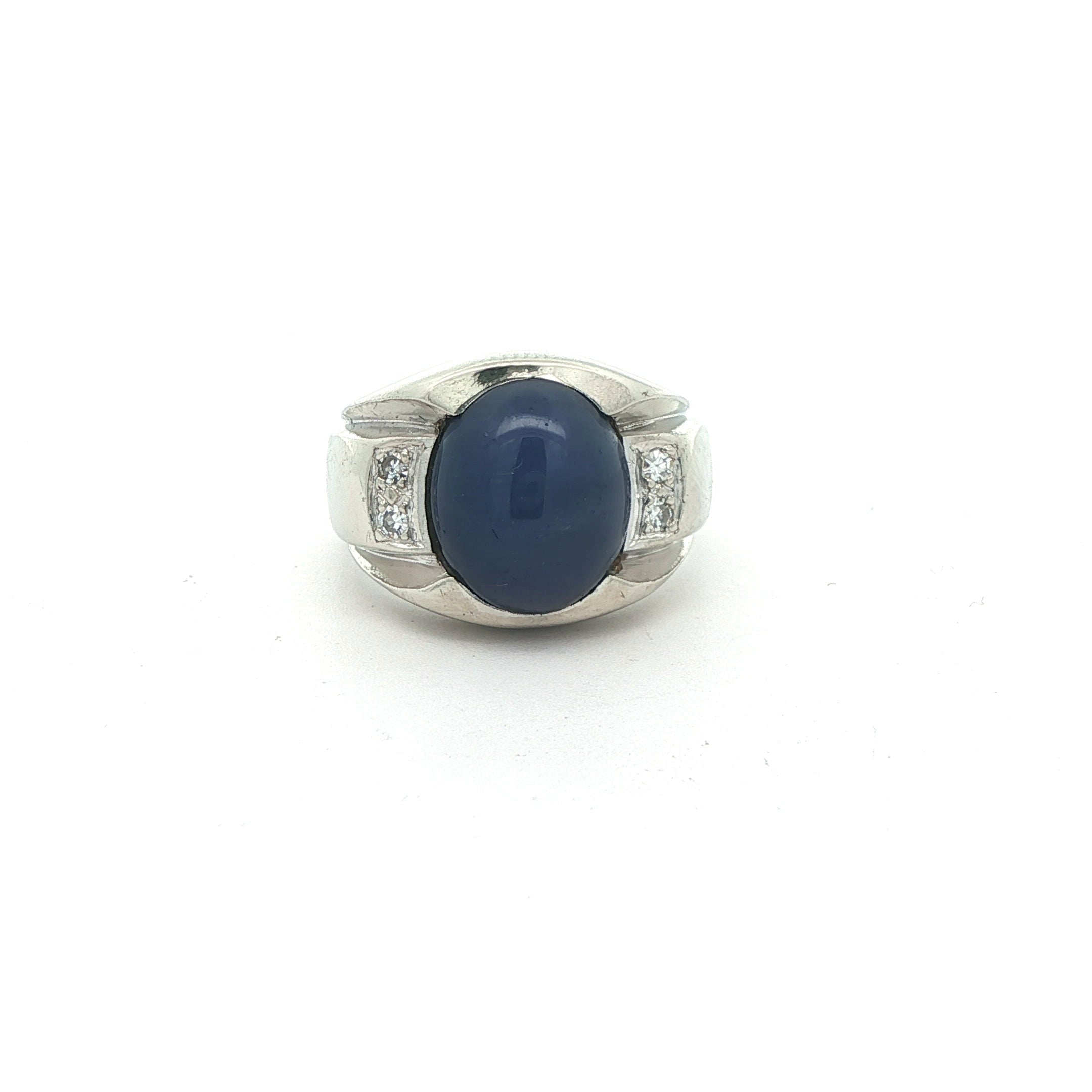 14K White Gold and Blue Linde Star Sapphire & Diamond Ring