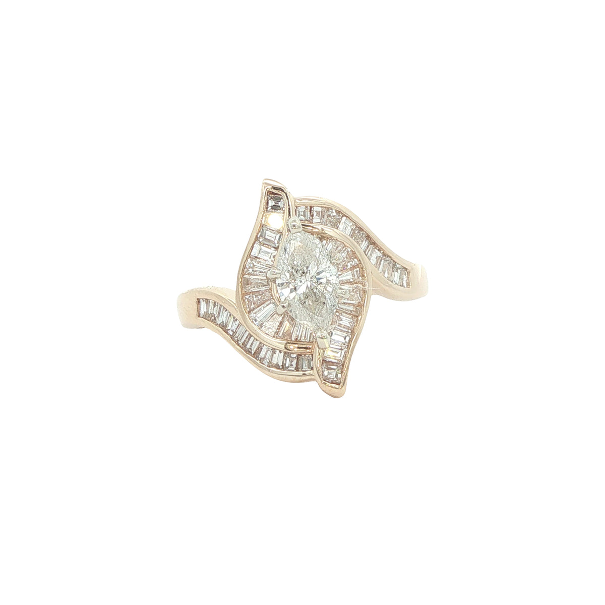 Vintage Estate 14K Yellow Gold Natural Marquise Diamond Ring – 0.75ct Center & Baguettes – Size 7.25