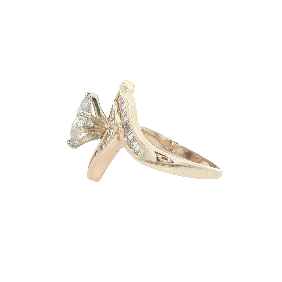 Vintage Estate 14K Yellow Gold Natural Marquise Diamond Ring – 0.75ct Center & Baguettes – Size 7.25