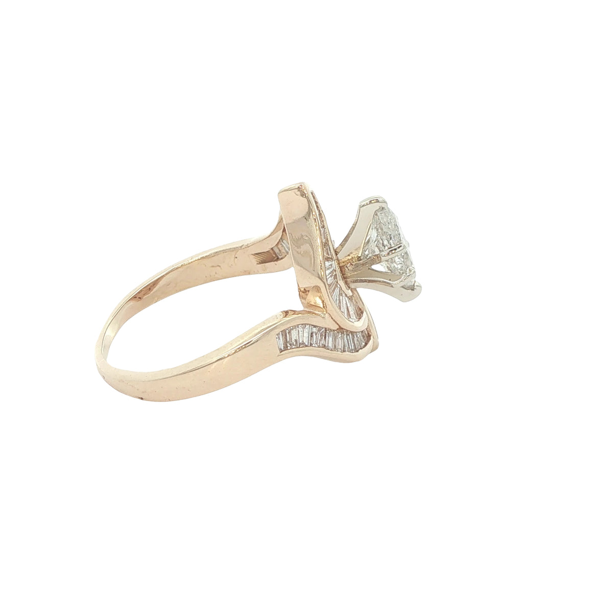Vintage Estate 14K Yellow Gold Natural Marquise Diamond Ring – 0.75ct Center & Baguettes – Size 7.25