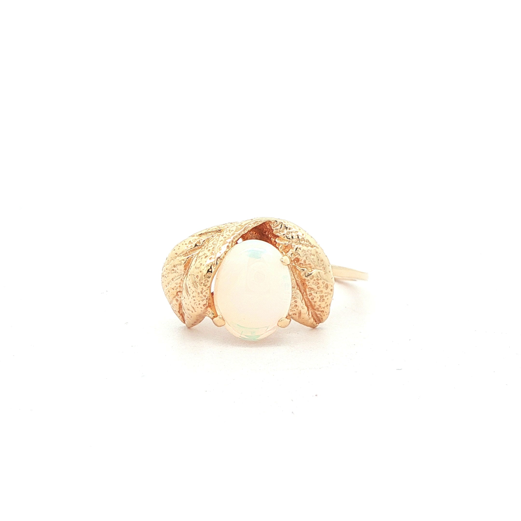 14K Yellow Gold Leaf Natural Inspired Opal Ring