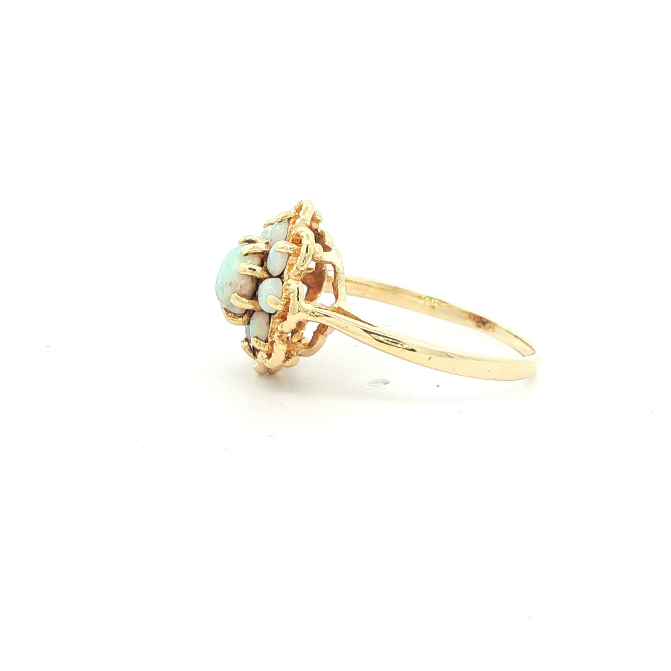 10k Yellow Gold Opal Cluster Ring with Filagree Halo