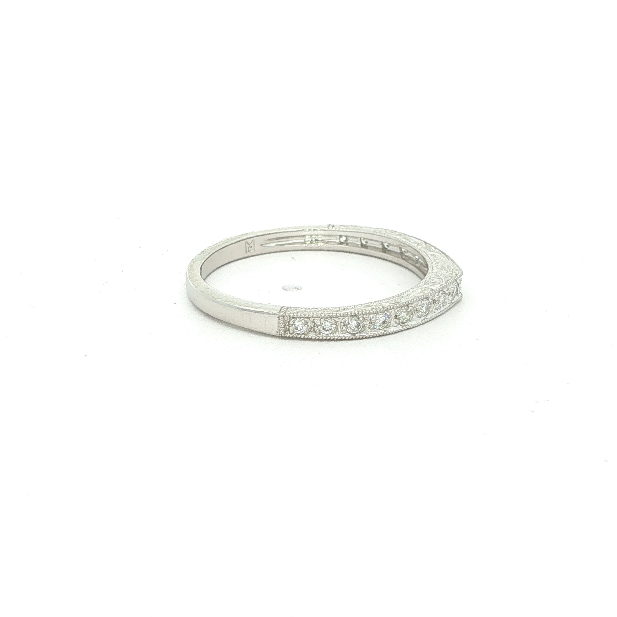 Estate Platinum Contoured Diamond Wedding Band 1/3 CTW with Milgrain Edges Size 7