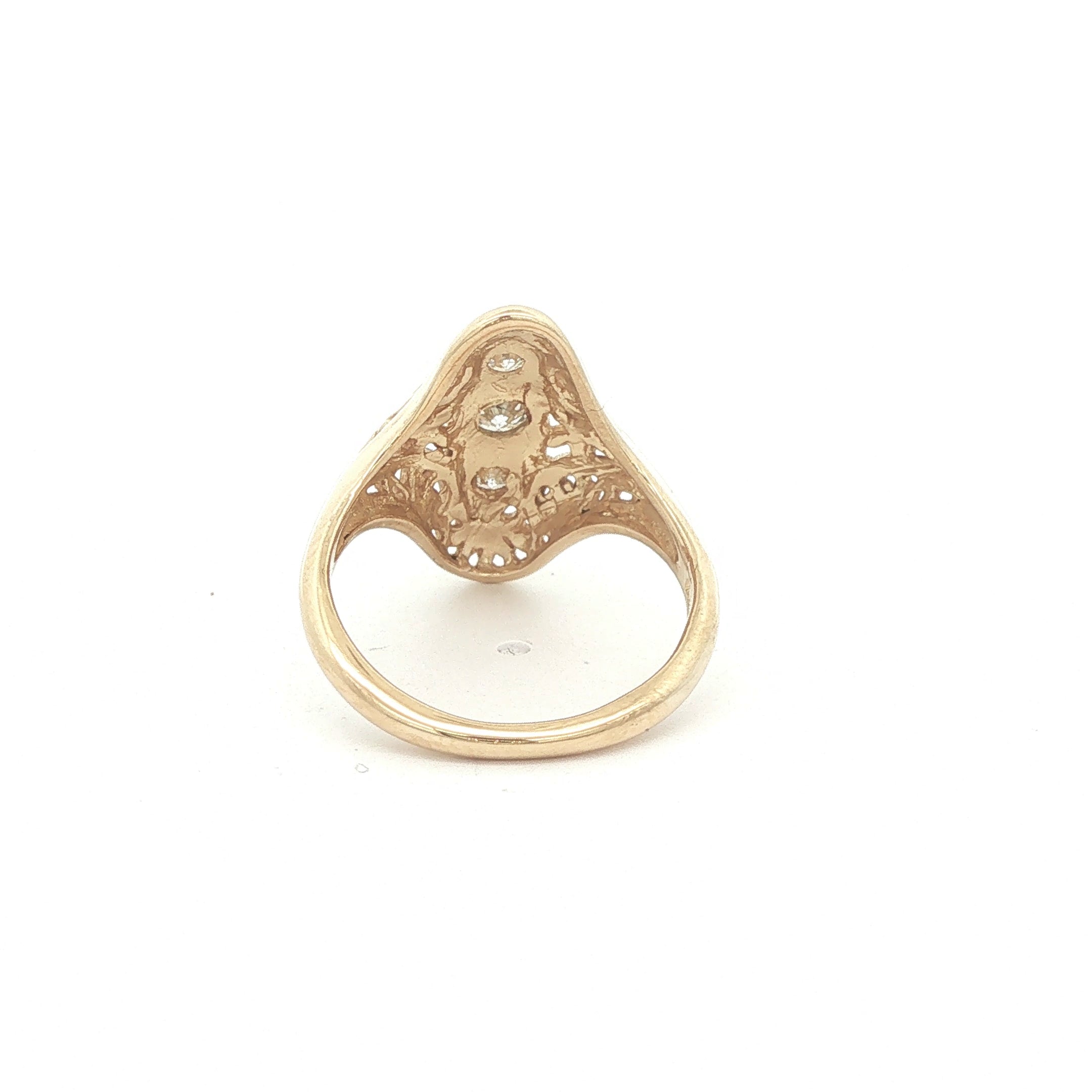 Estate 1920s Art Deco Style 14K Yellow Gold Filigree Natural Round Diamond Ring Size 6
