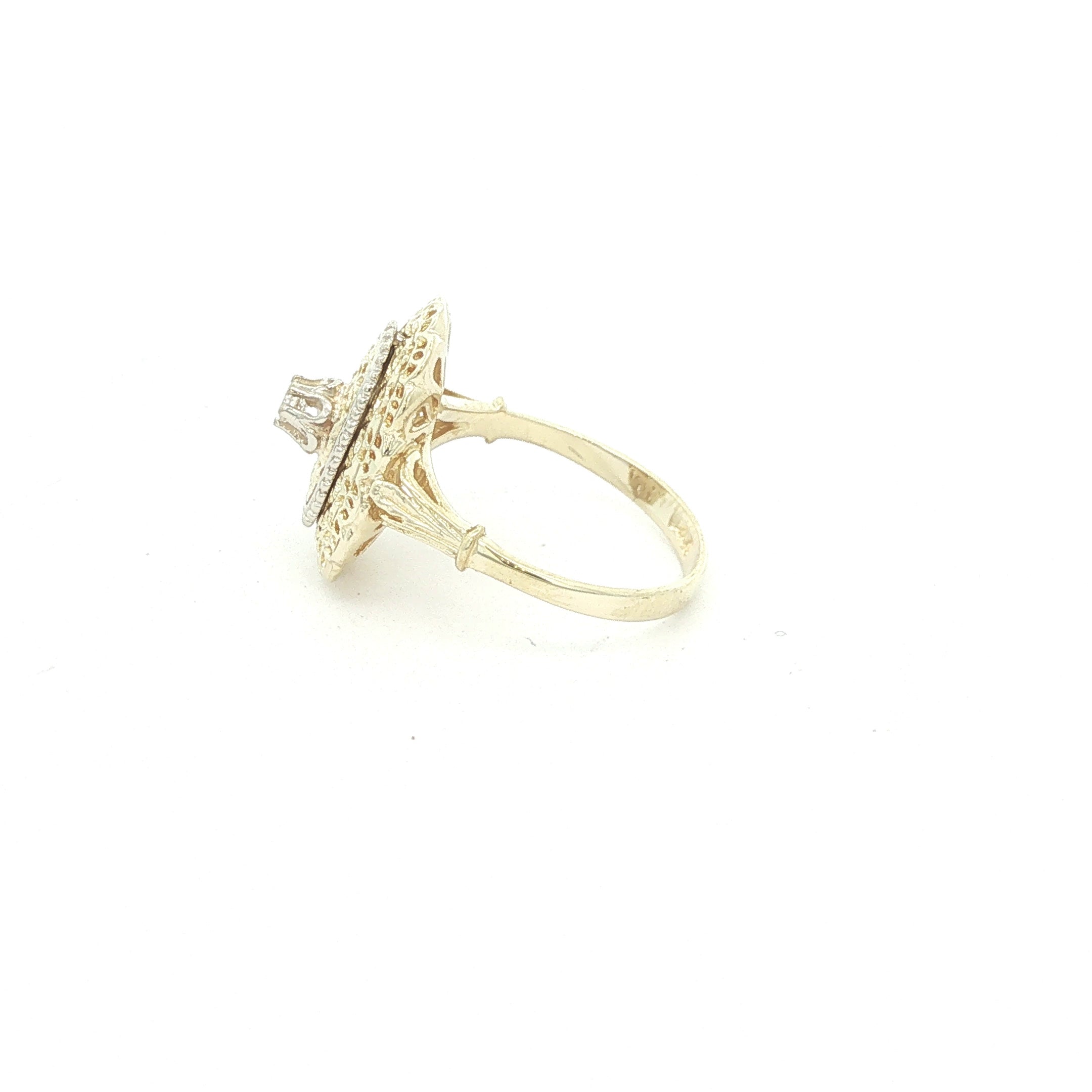 Estate 1920s Art Deco Style 14K Yellow Gold Filigree Diamond Ring Size 5