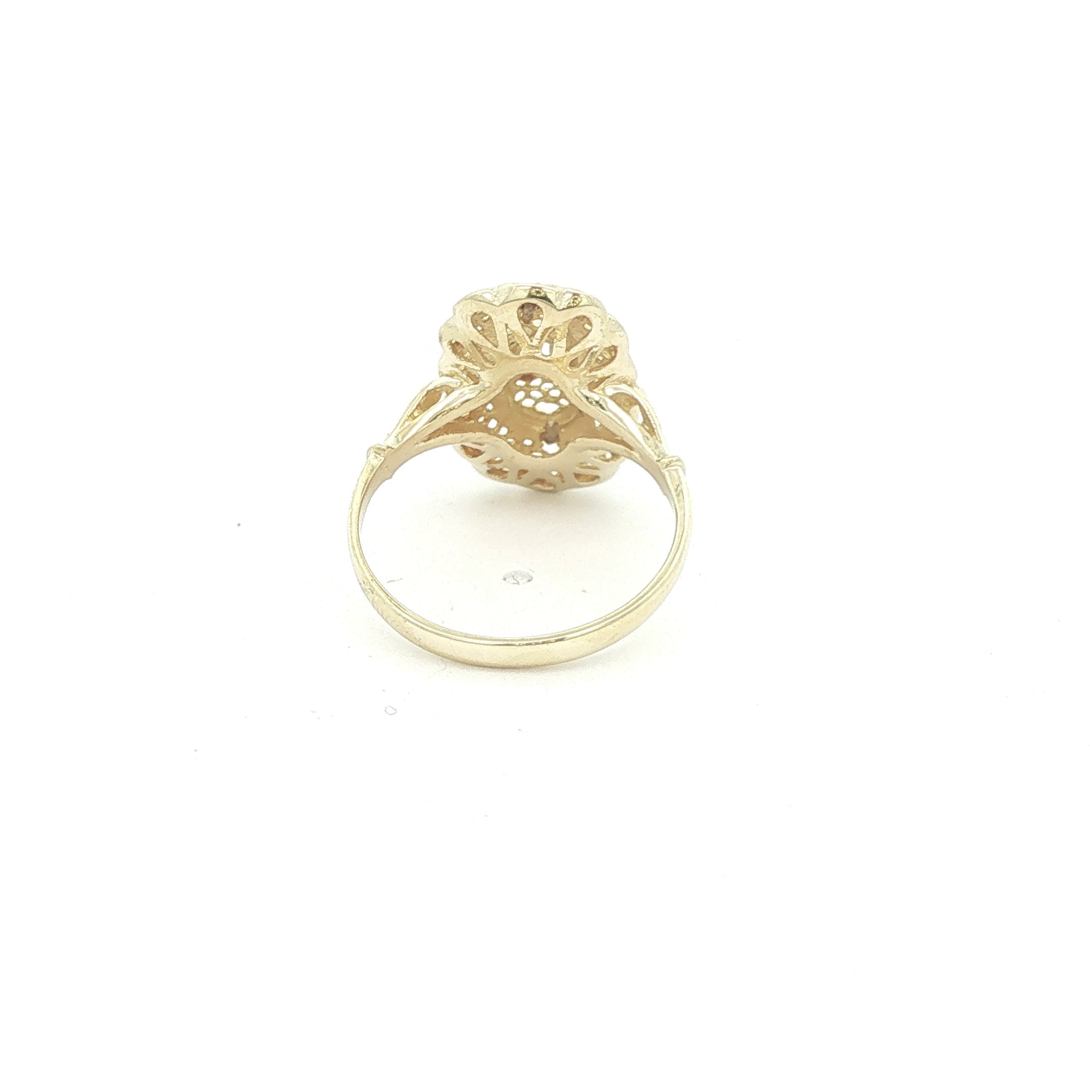 Estate 1920s Art Deco Style 14K Yellow Gold Filigree Diamond Ring Size 5
