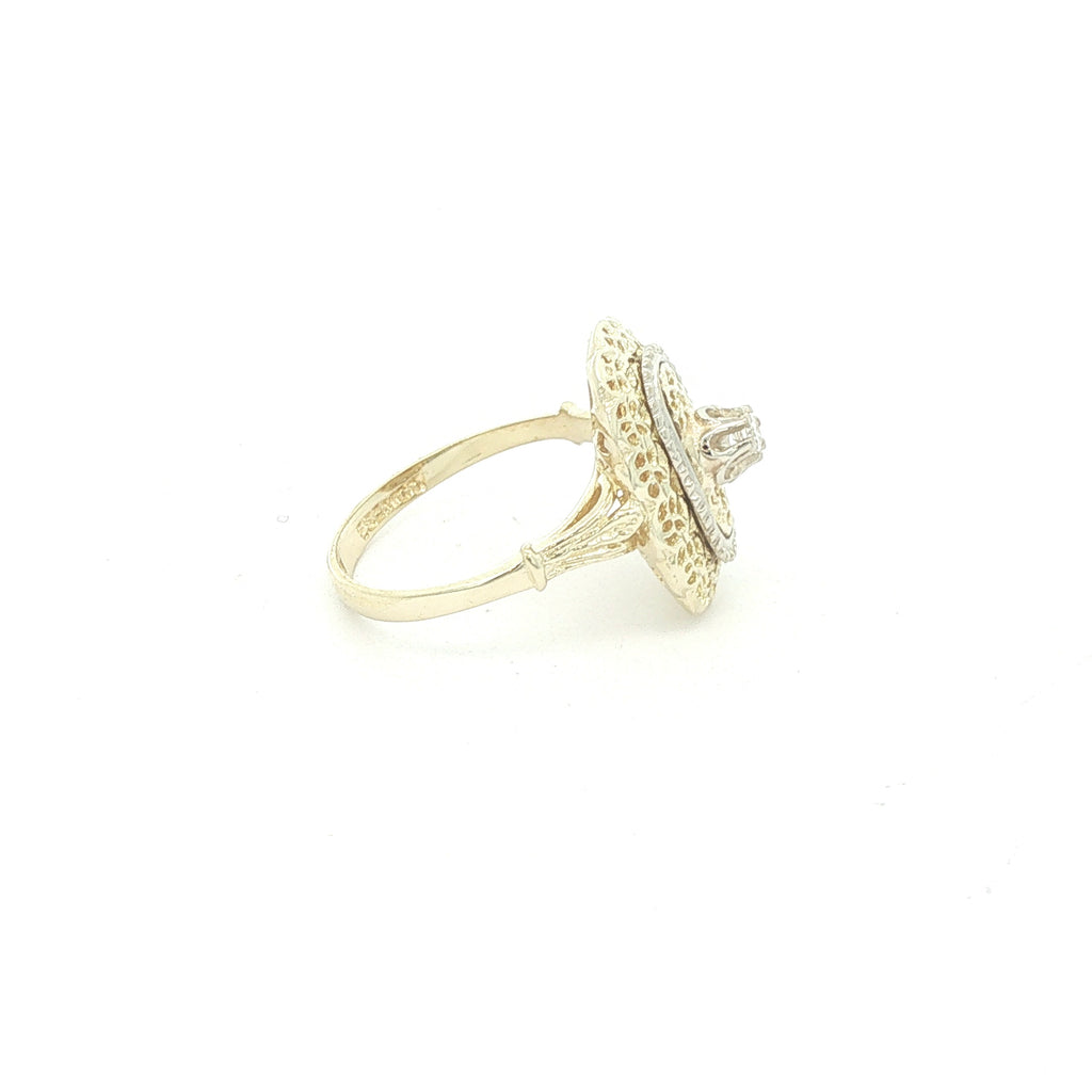 Estate 1920s Art Deco Style 14K Yellow Gold Filigree Diamond Ring Size 5