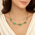 Circa 1950s–1960s Vintage Estate Natural Jade 14K Yellow Gold 18" Necklace with Oval Cabochon Stations