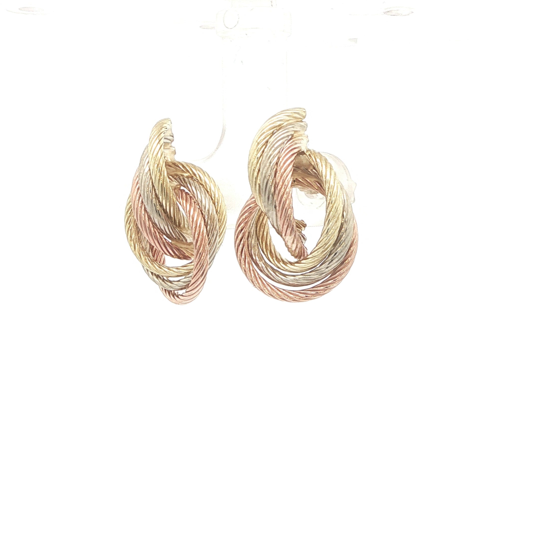 Estate Vintage 14K Yellow Gold Tri-Color Twisted Rope Knot Earrings Circa 1980s–1990s
