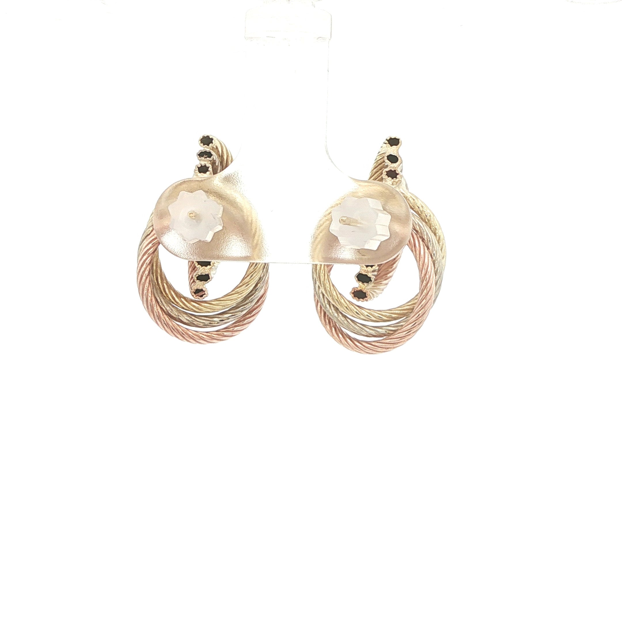 Estate Vintage 14K Yellow Gold Tri-Color Twisted Rope Knot Earrings Circa 1980s–1990s