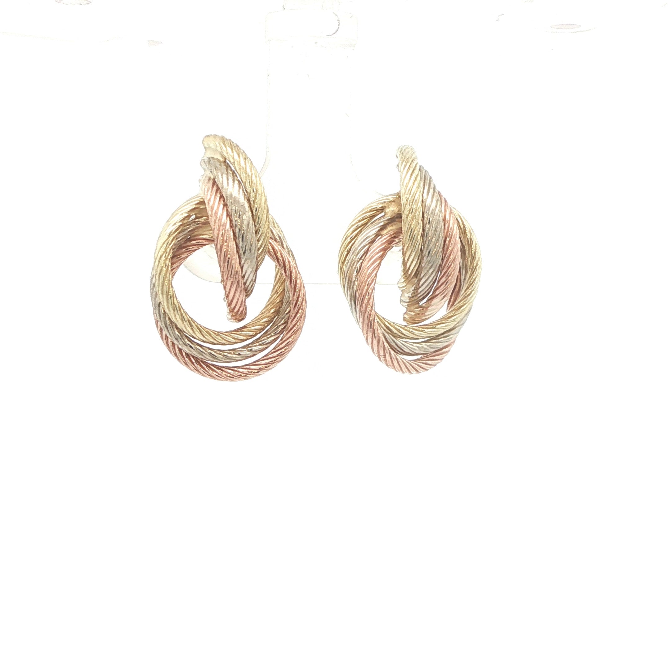 Estate Vintage 14K Yellow Gold Tri-Color Twisted Rope Knot Earrings Circa 1980s–1990s