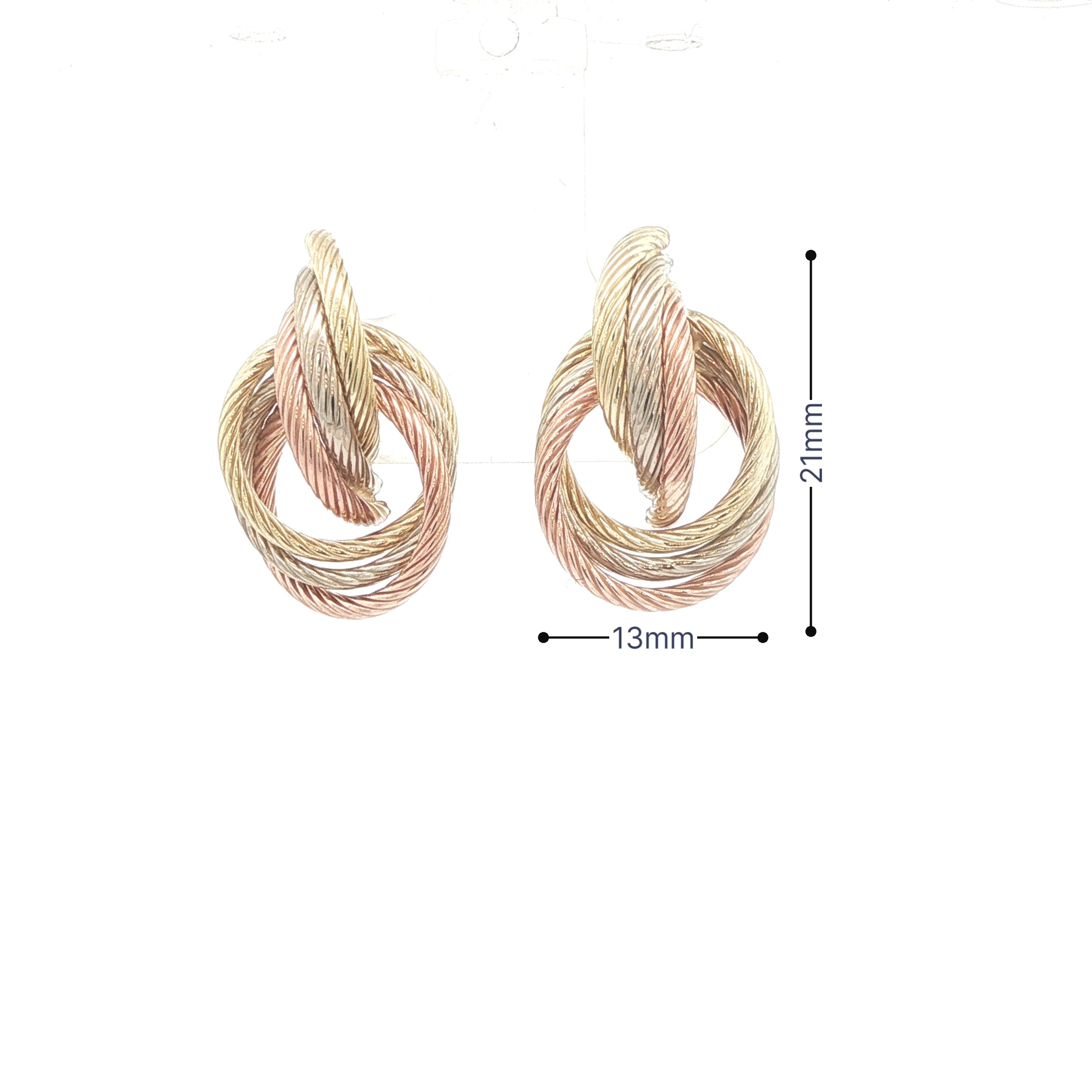 Estate Vintage 14K Yellow Gold Tri-Color Twisted Rope Knot Earrings Circa 1980s–1990s