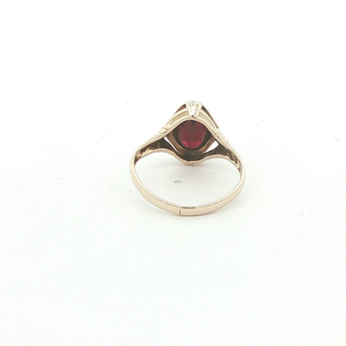 Vintage 1930s Estate Natural Garnet 14k Yellow Gold Filigree Ring