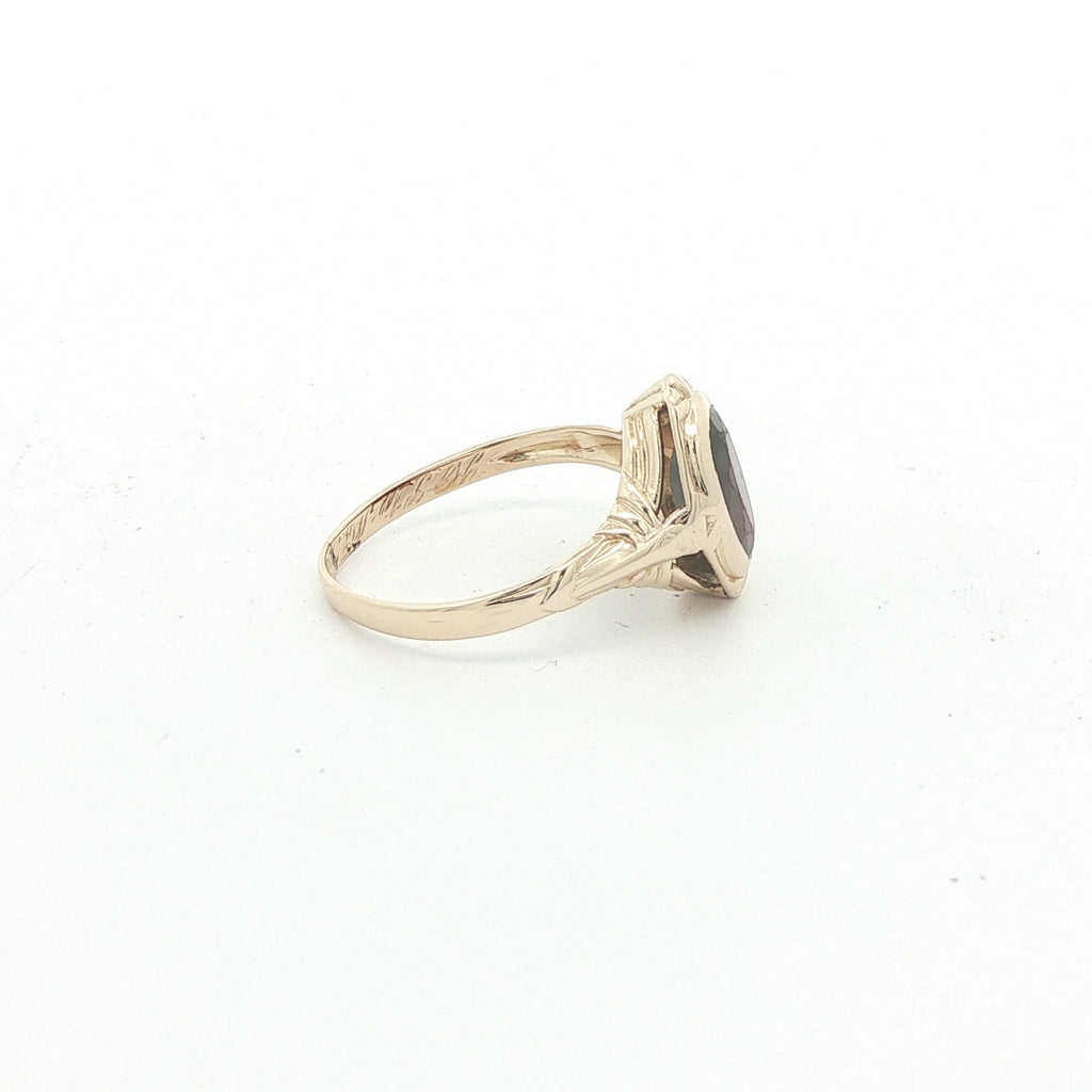 Vintage 1930s Estate Natural Garnet 14k Yellow Gold Filigree Ring