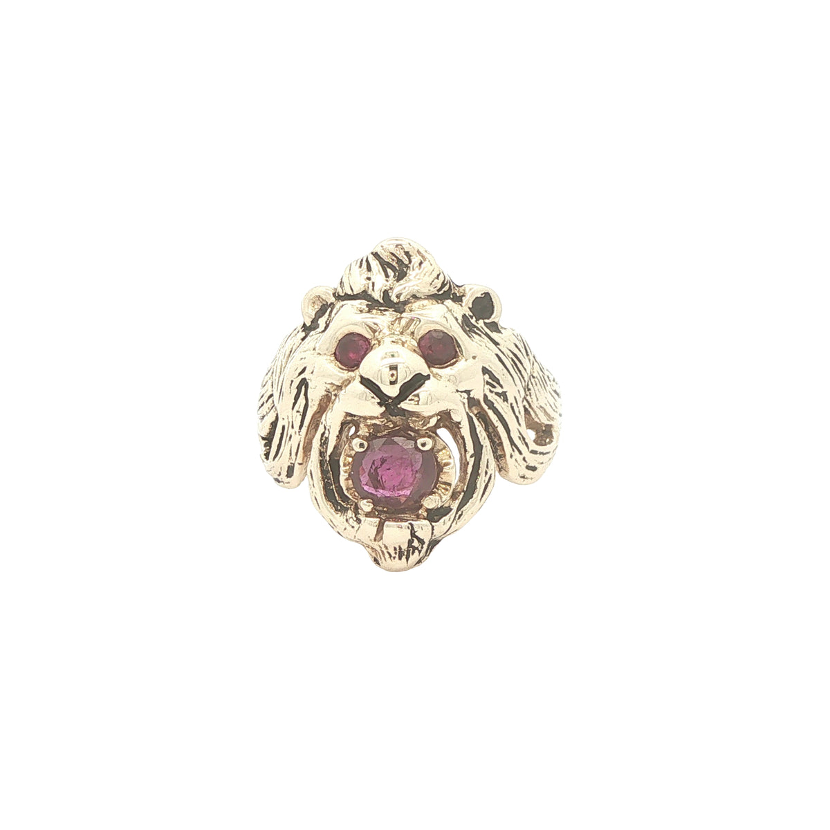 1970s Estate Vintage 14K Yellow Gold Natural Ruby Lion Ring – 0.50 CTW, SZ 7.50