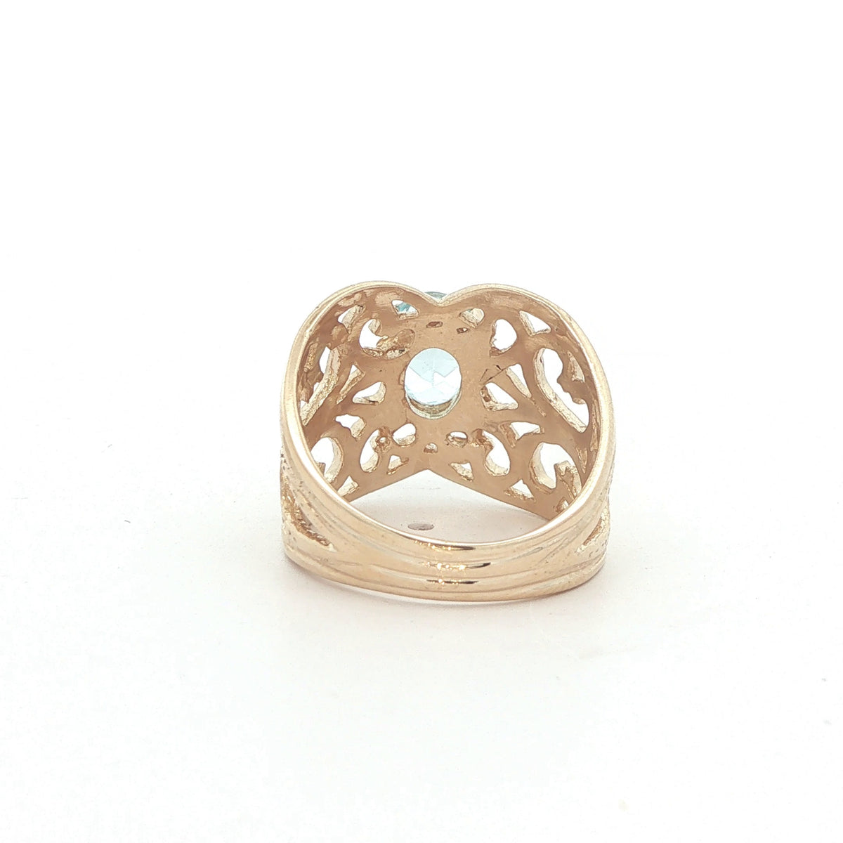 Vintage 14K Yellow Gold Oval Aquamarine Filigree Ring – Size 6.50