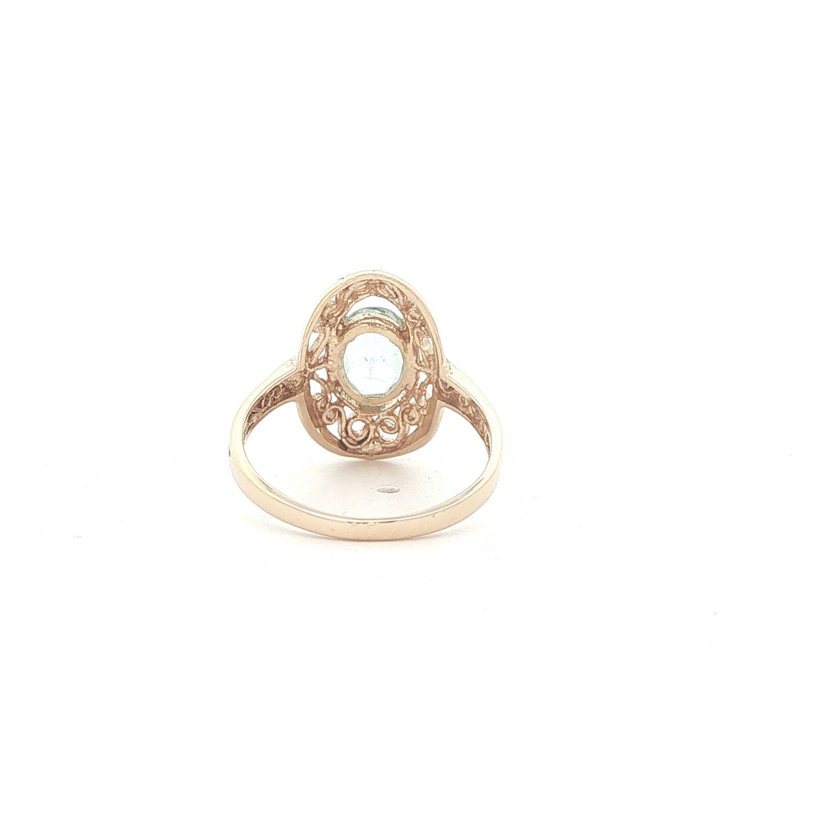 14K Yellow Gold Natural Aquamarine Filigree Ring – Approx. 0.75 CT