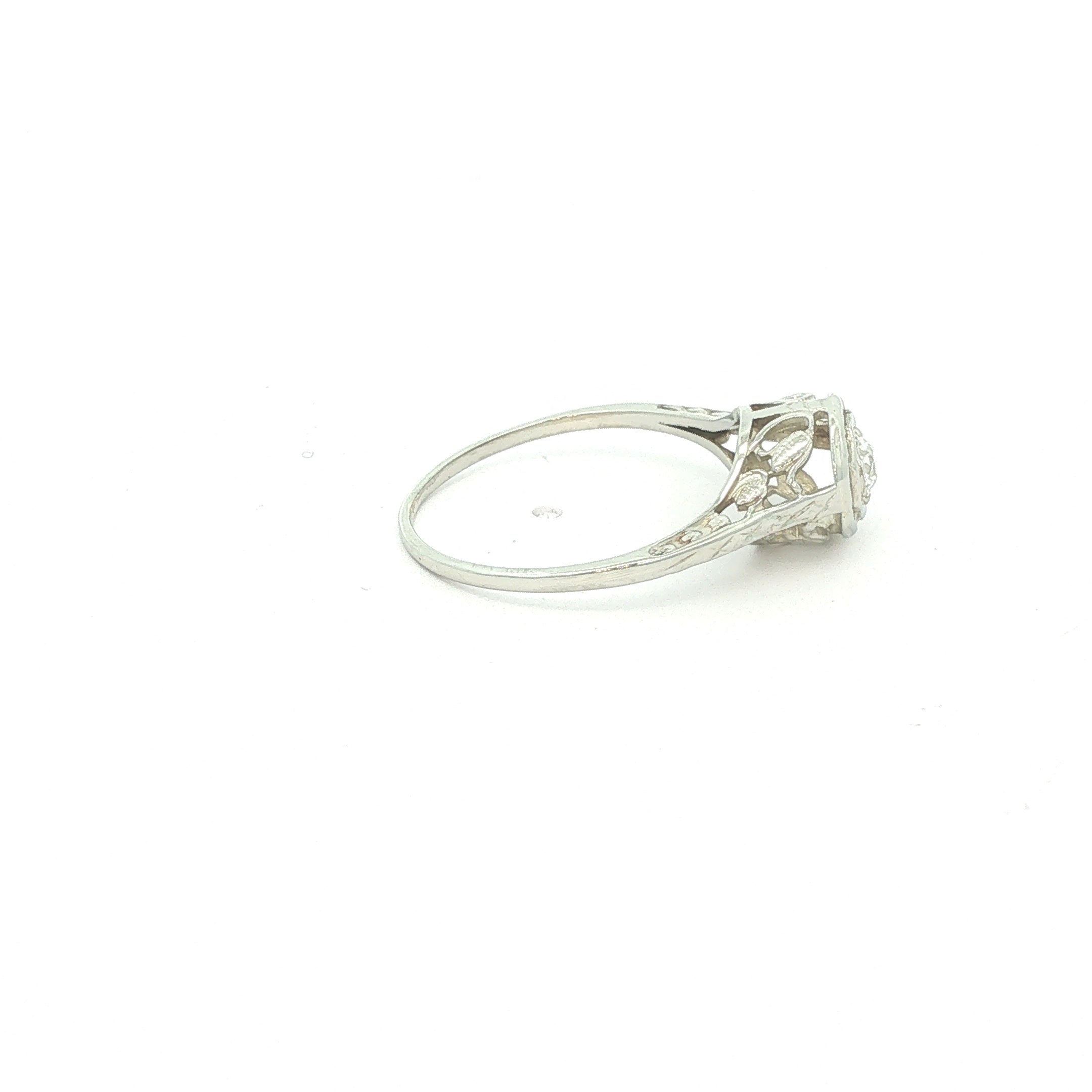Estate 1910s Edwardian 18K White Gold Filigree Mine Cut Diamond Engagement Ring Size 6