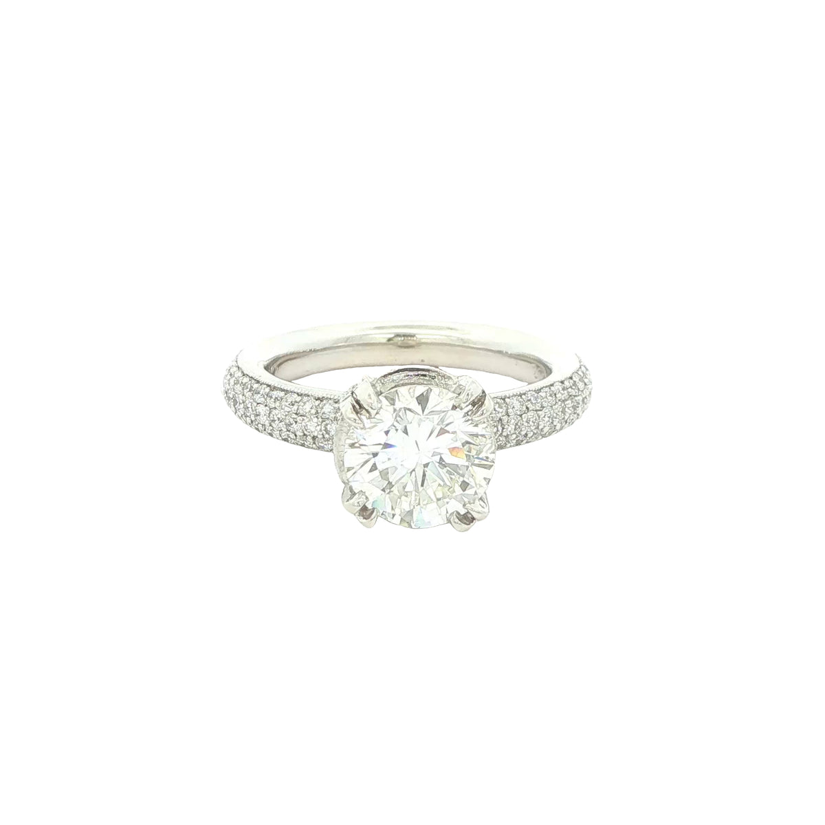 Estate 14K White Gold Natural Diamond Engagement Ring – 2.00 CT Center, Approx. 2.50 CTW, Size 6.50