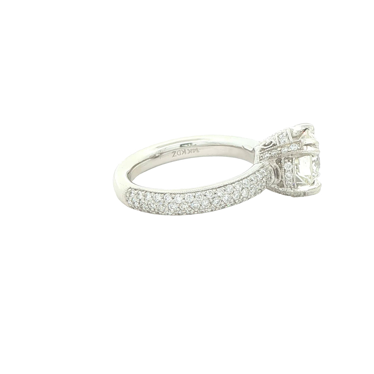Estate 14K White Gold Natural Diamond Engagement Ring – 2.00 CT Center, Approx. 2.50 CTW, Size 6.50
