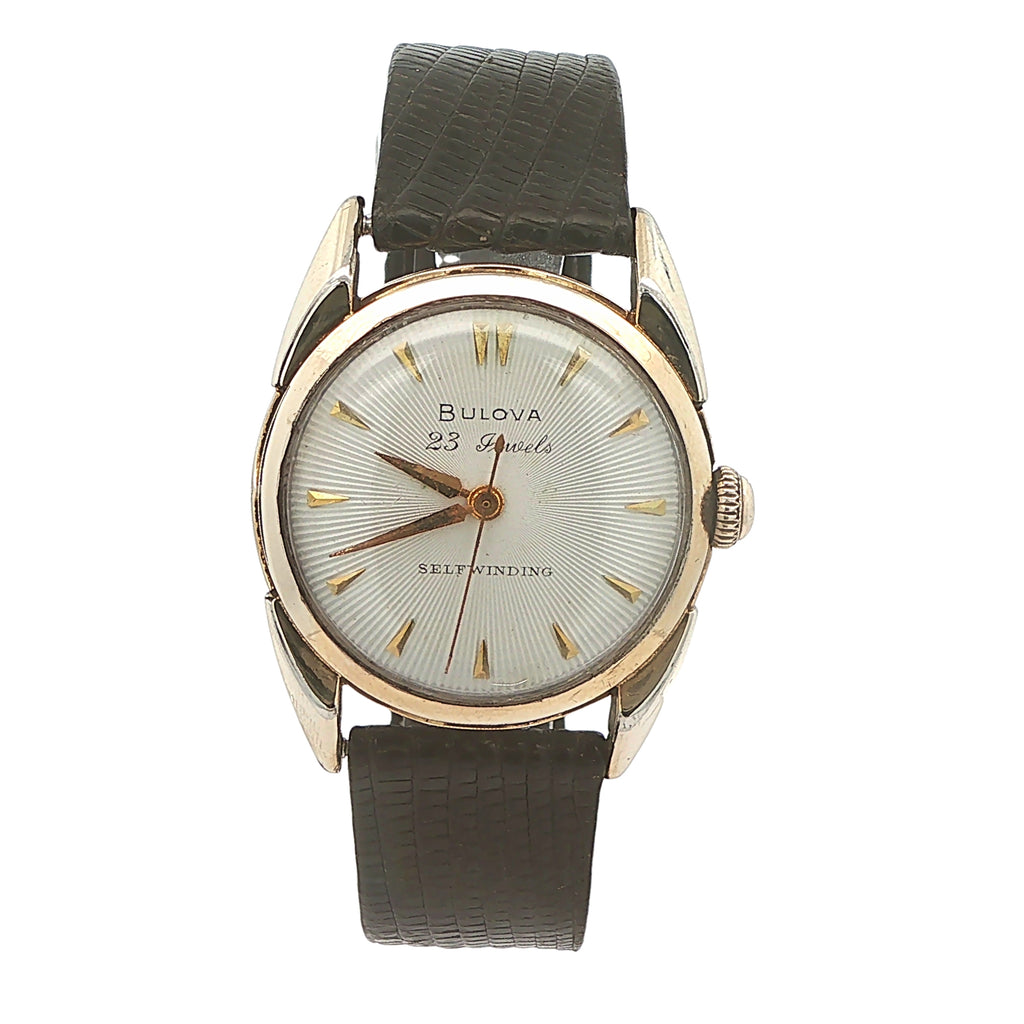 Vintage 1950s Bulova 23 Jewels Self-Winding Wristwatch 32mm Silver Sunburst Dial