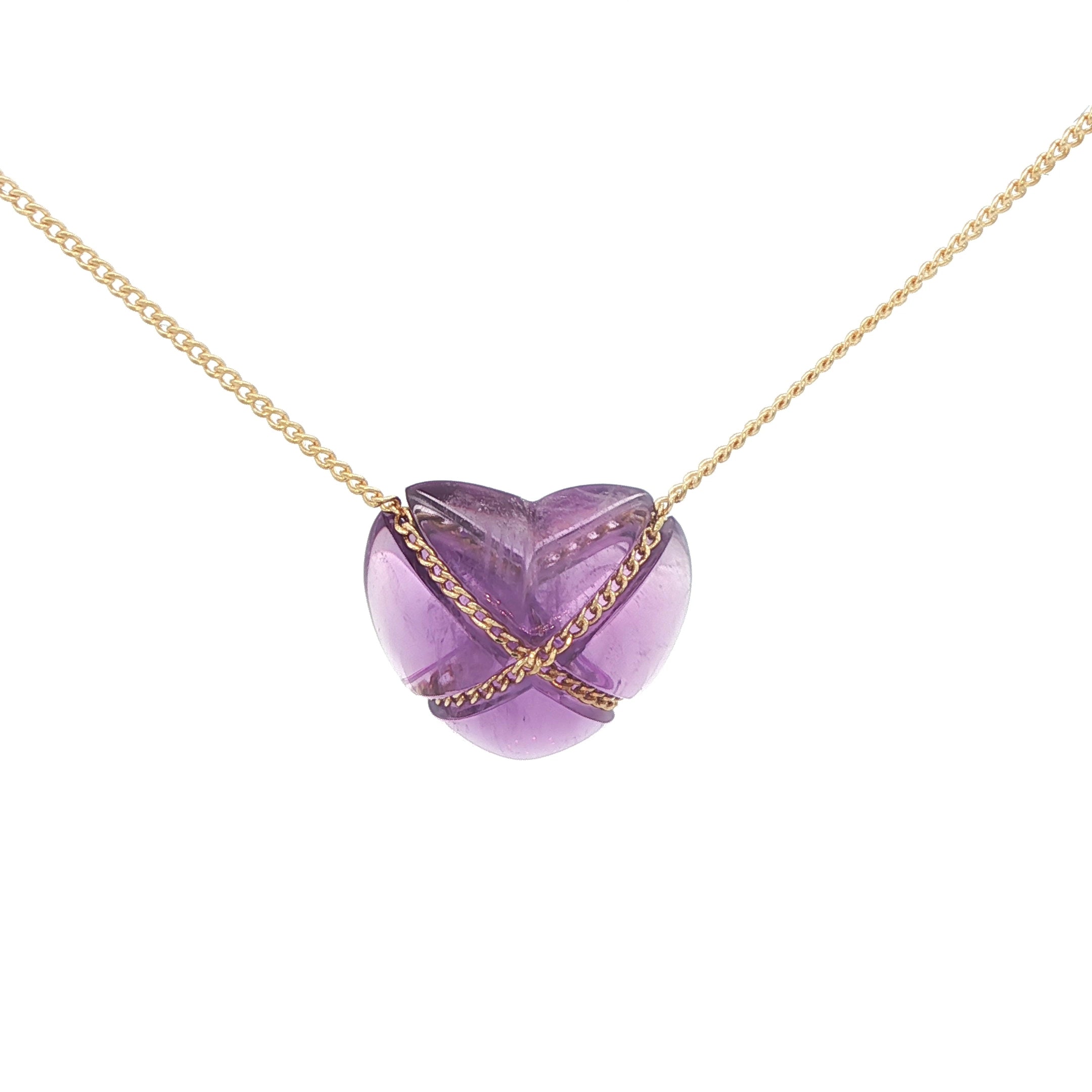 Estate Tiffany & Co. 18K Yellow Gold Amethyst Heart Necklace 45.5cm