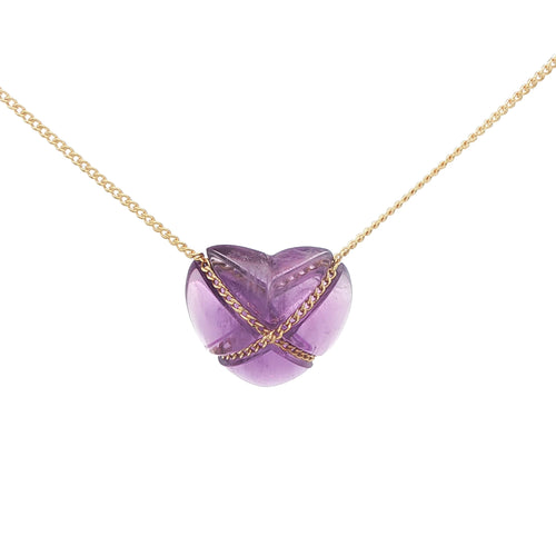 Estate Tiffany & Co. 18K Yellow Gold Amethyst Heart Necklace 45.5cm