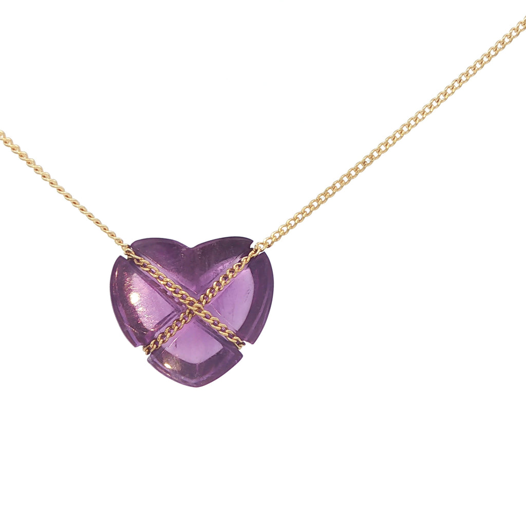 Estate Tiffany & Co. 18K Yellow Gold Amethyst Heart Necklace 45.5cm