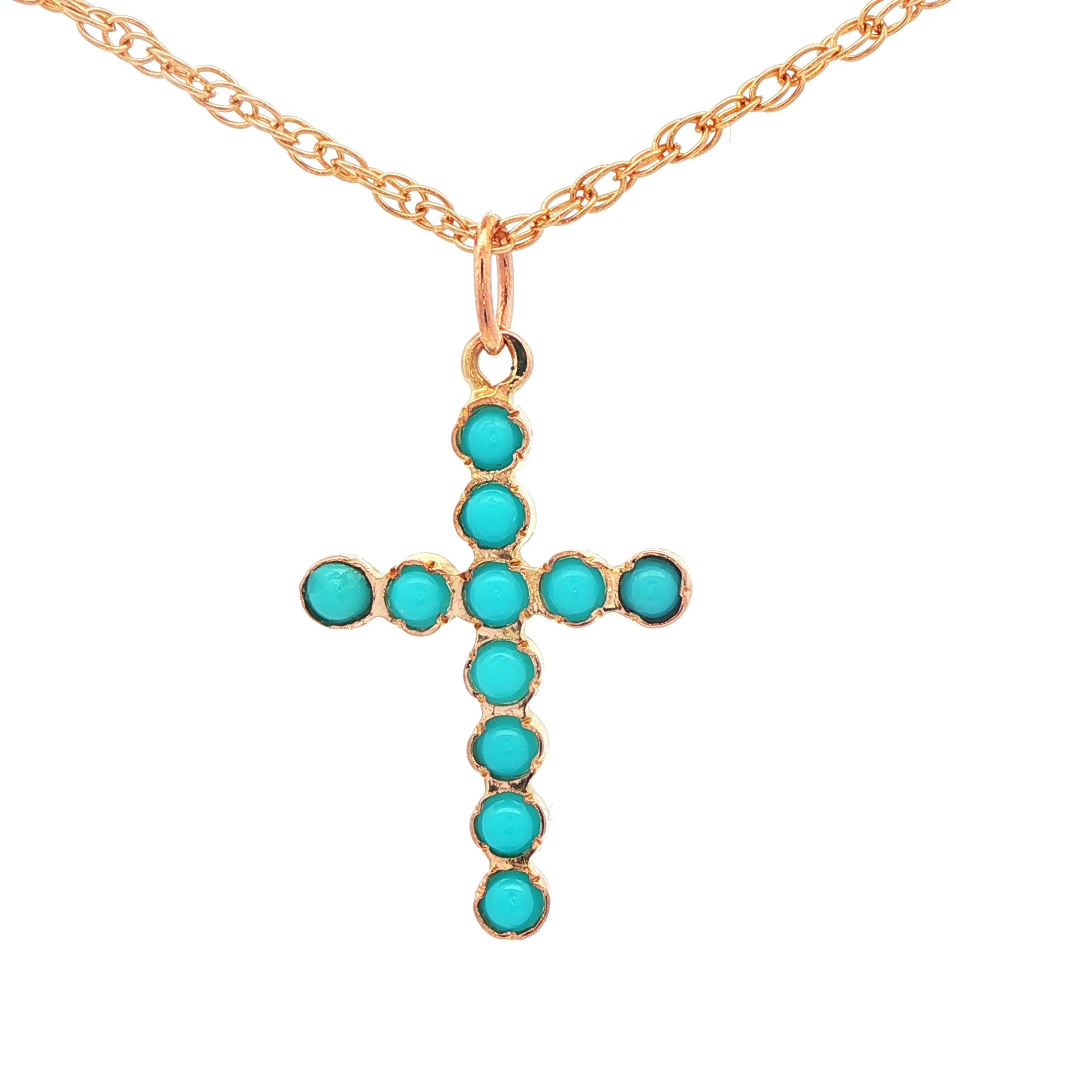 14K Yellow Gold Estate Turquoise Cross Pendant