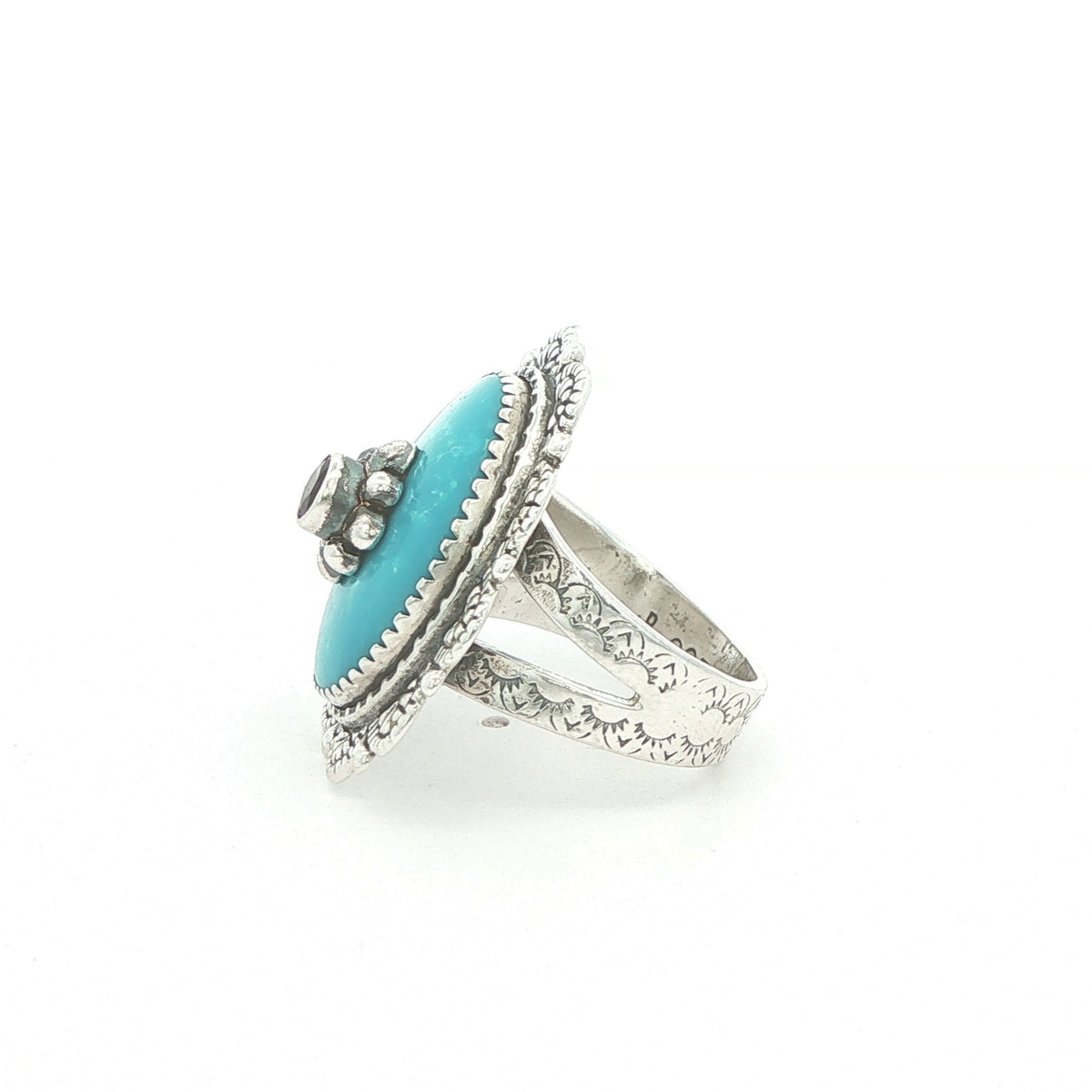 Estate Turquoise & Amethyst Sterling Silver Statement Ring – Size 6