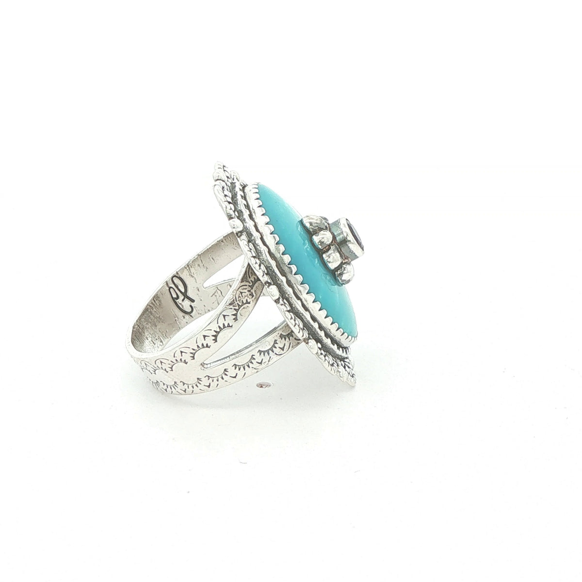 Estate Turquoise & Amethyst Sterling Silver Statement Ring – Size 6