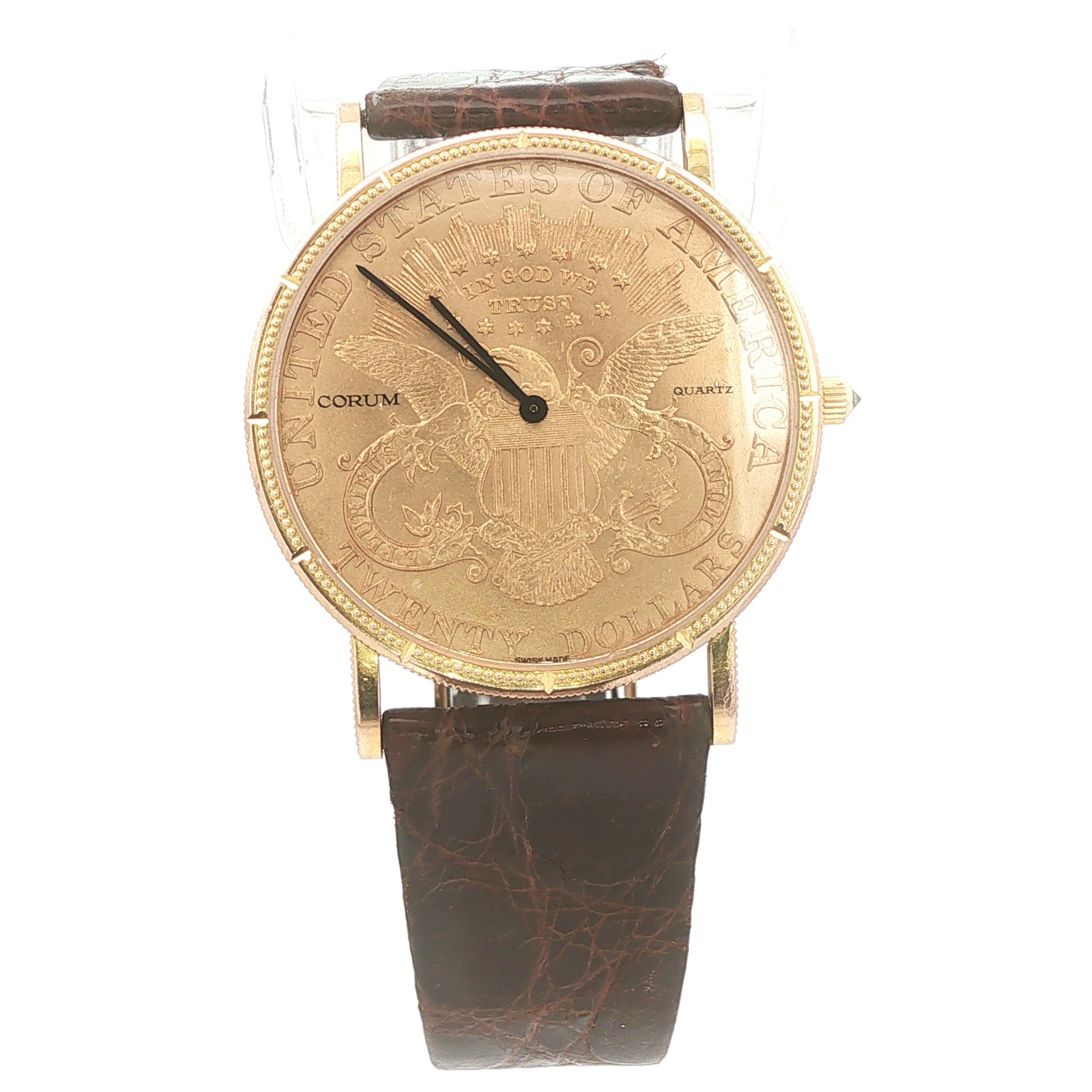 Estate Vintage Corum $20 Liberty Coin Quartz Watch with Diamond Crown Circa 1980s–1990s