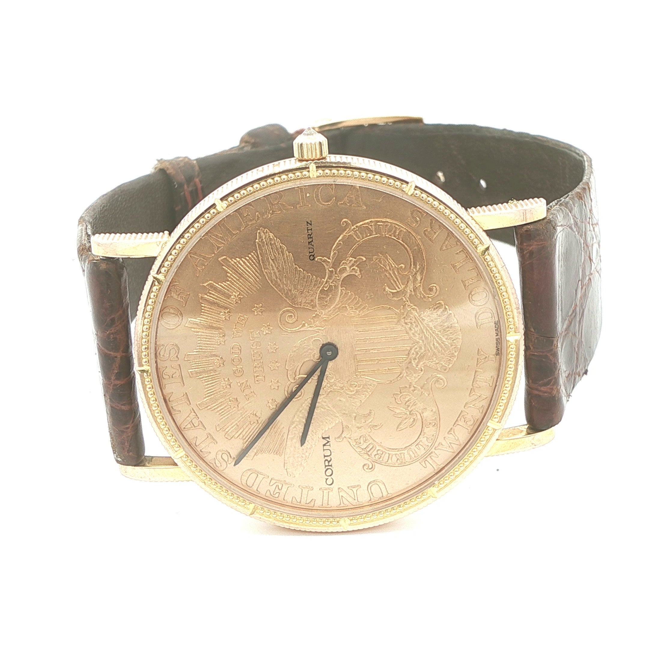 Estate Vintage Corum $20 Liberty Coin Quartz Watch with Diamond Crown Circa 1980s–1990s
