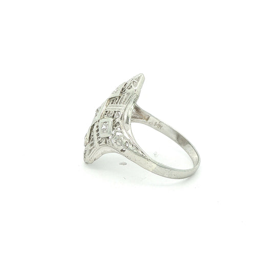 Estate Vintage 1920s Art Deco 14K White Gold Diamond Filigree Ring 0.15 CTW Size 7