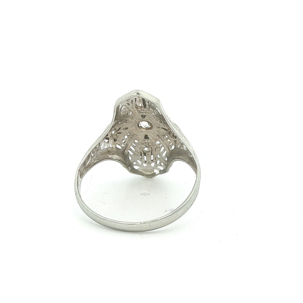 Estate Vintage 1920s Art Deco 14K White Gold Diamond Filigree Ring 0.15 CTW Size 7