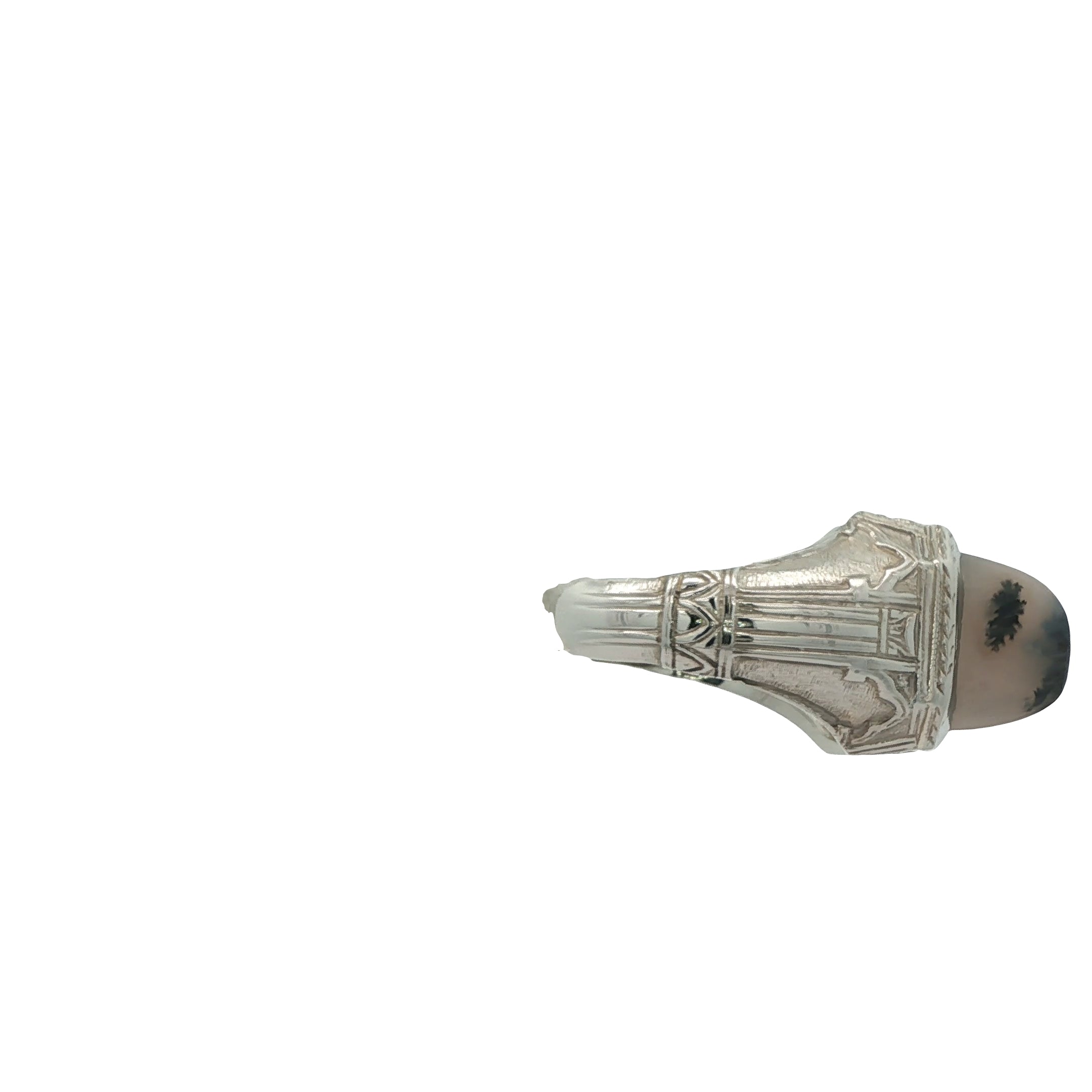 Vintage 18k White Gold Signet Ring with Dendritic Agate Cabochon