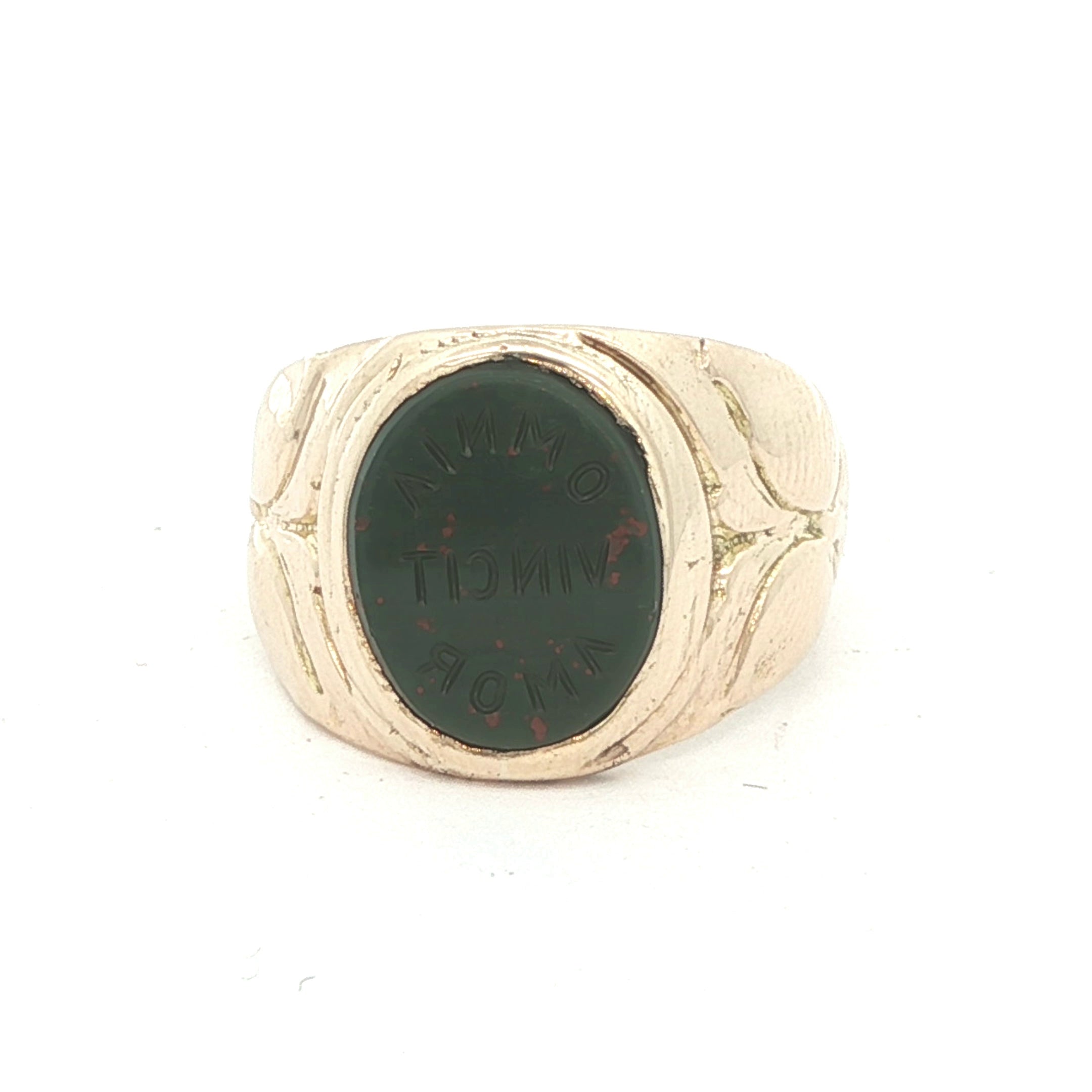 Estate 1911 14K Yellow Gold Bloodstone Signet – MEG Pledge – Size 3.25