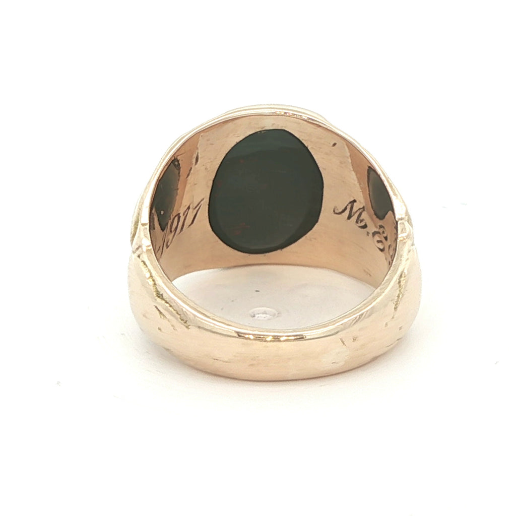 Estate 1911 14K Yellow Gold Bloodstone Signet – MEG Pledge – Size 3.25
