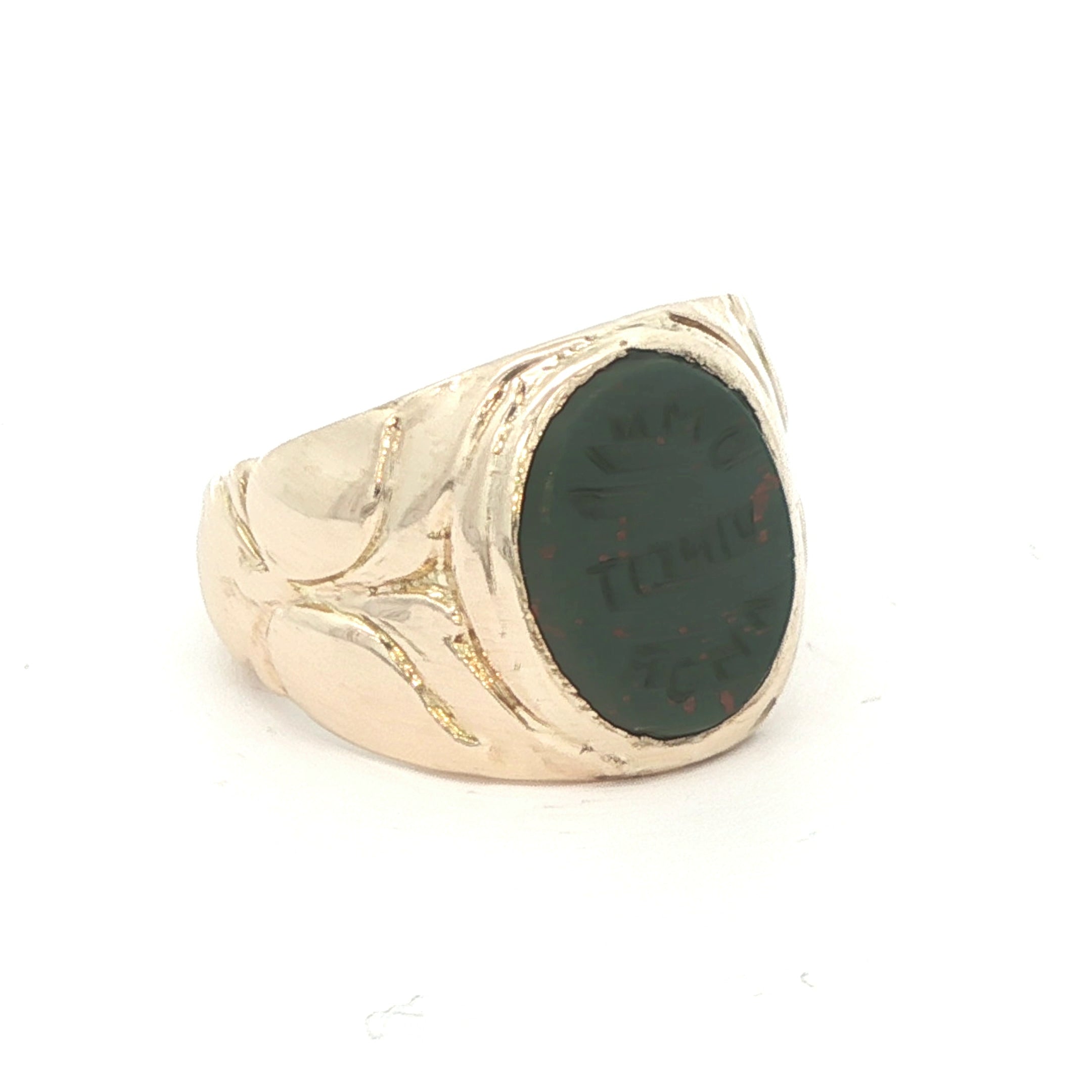 Estate 1911 14K Yellow Gold Bloodstone Signet – MEG Pledge – Size 3.25