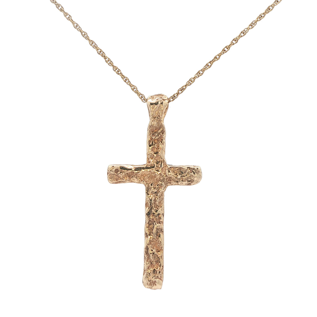 Vintage Estate 14K Yellow Gold Nugget Cross Pendant