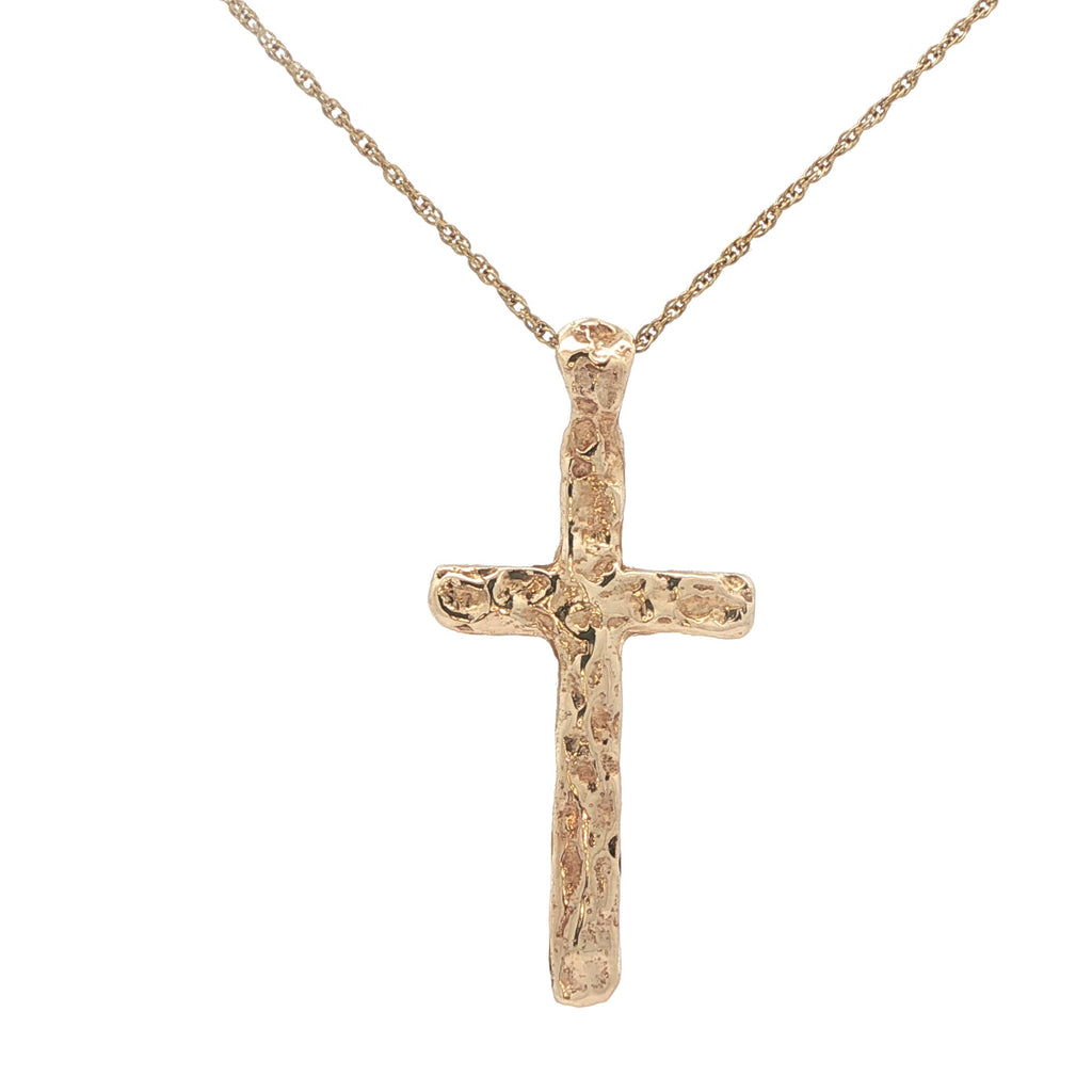Vintage Estate 14K Yellow Gold Nugget Cross Pendant