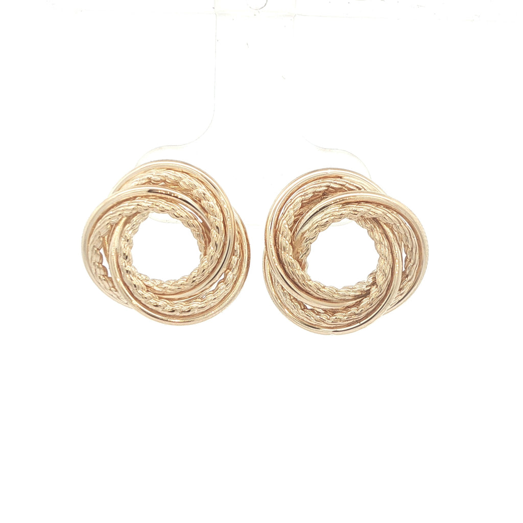 Estate Vintage 14K Yellow Gold Double Circle Rope Knot Earrings Circa 1980s–1990s