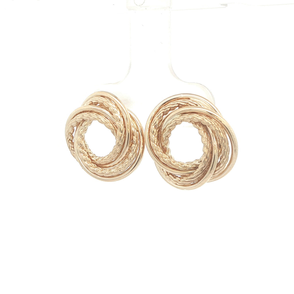 Estate Vintage 14K Yellow Gold Double Circle Rope Knot Earrings Circa 1980s–1990s