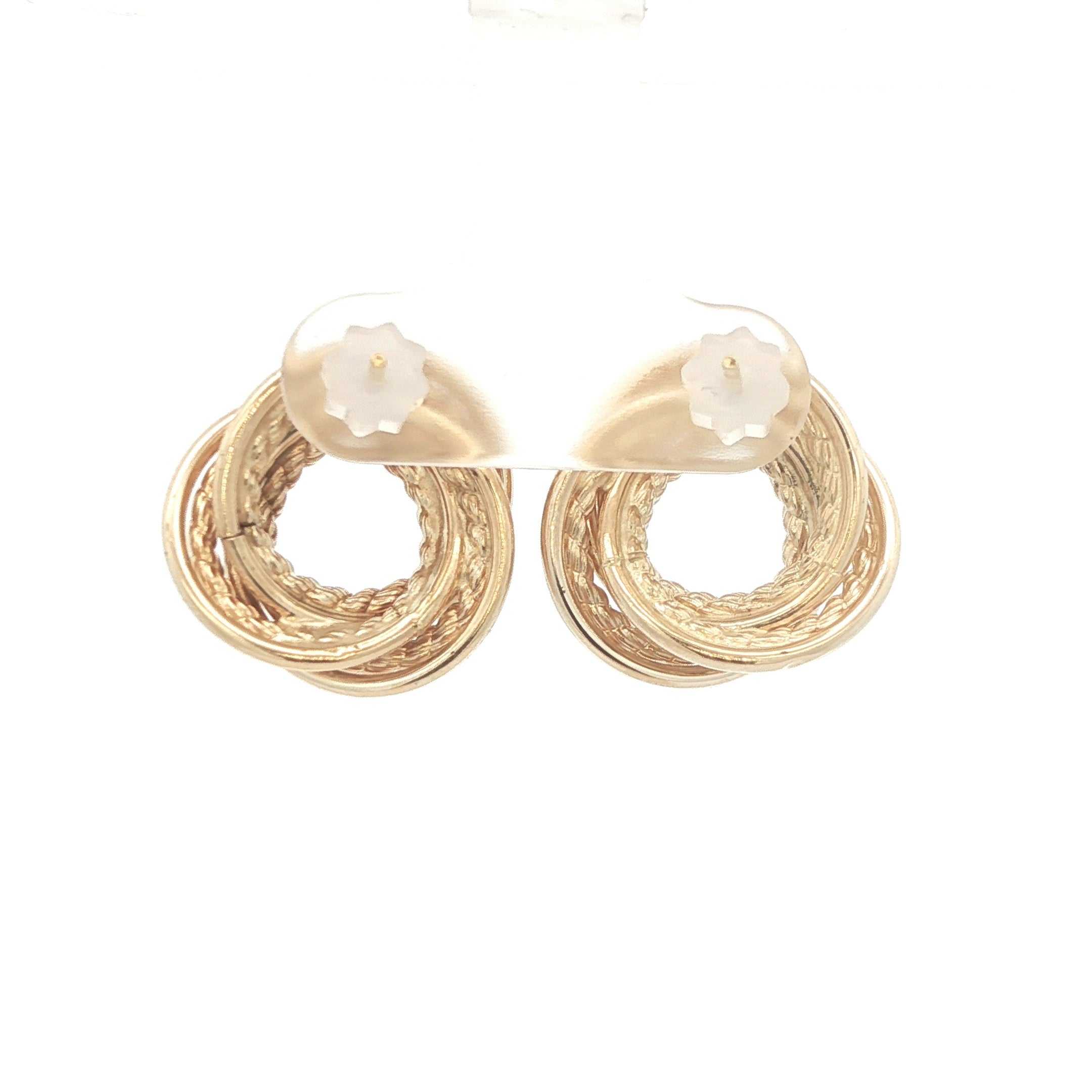 Estate Vintage 14K Yellow Gold Double Circle Rope Knot Earrings Circa 1980s–1990s