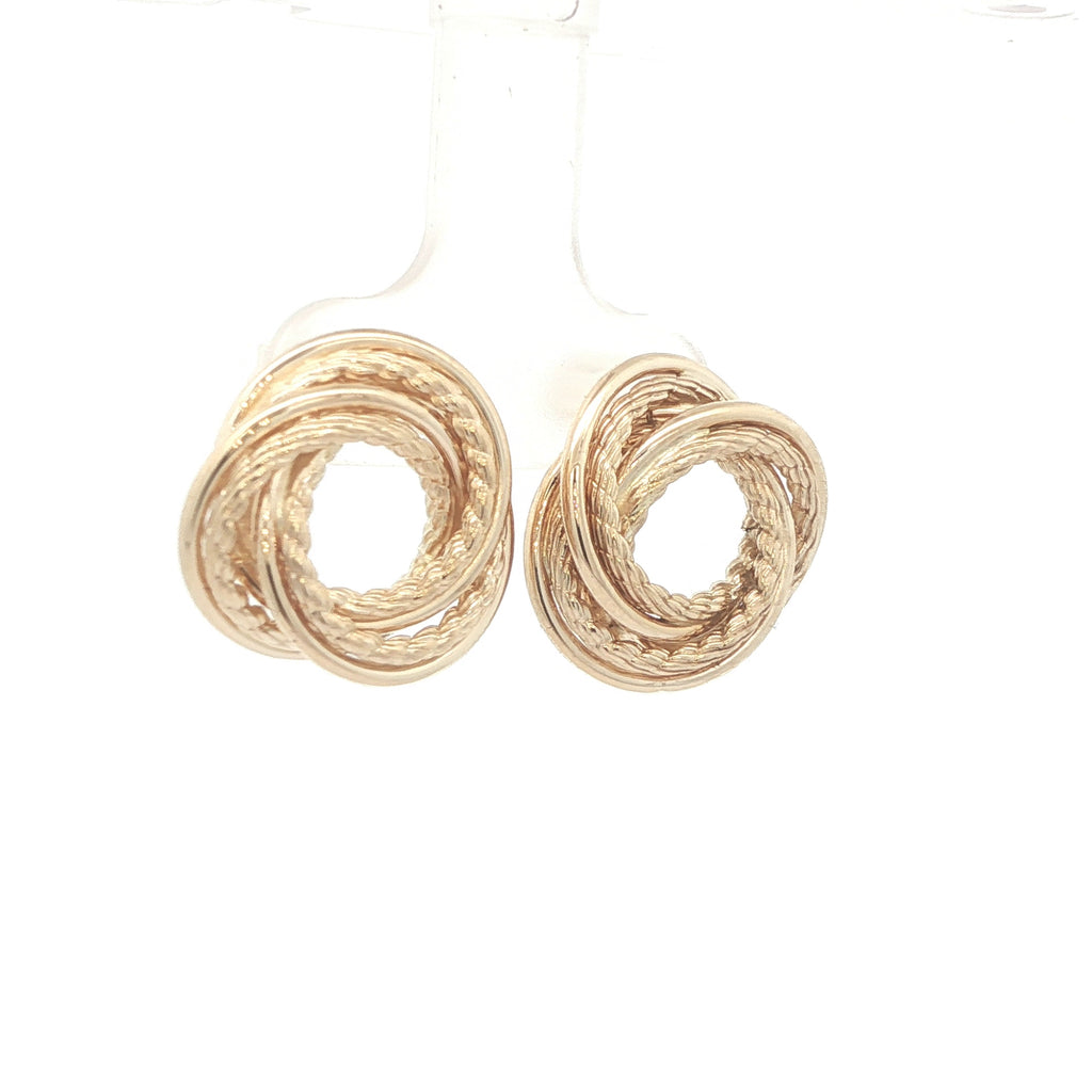 Estate Vintage 14K Yellow Gold Double Circle Rope Knot Earrings Circa 1980s–1990s