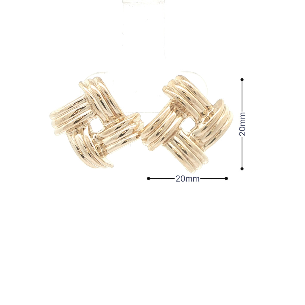 Estate Vintage 14K Yellow Gold Ribbed Openwork Knot Earrings Circa 1980s–1990s